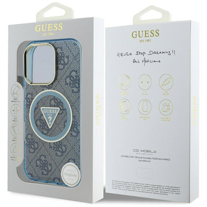 MagSafe hoesje voor Apple iPhone 16 Pro Max, Guess, IML Glitter 4G Circle Triangle, Blauw