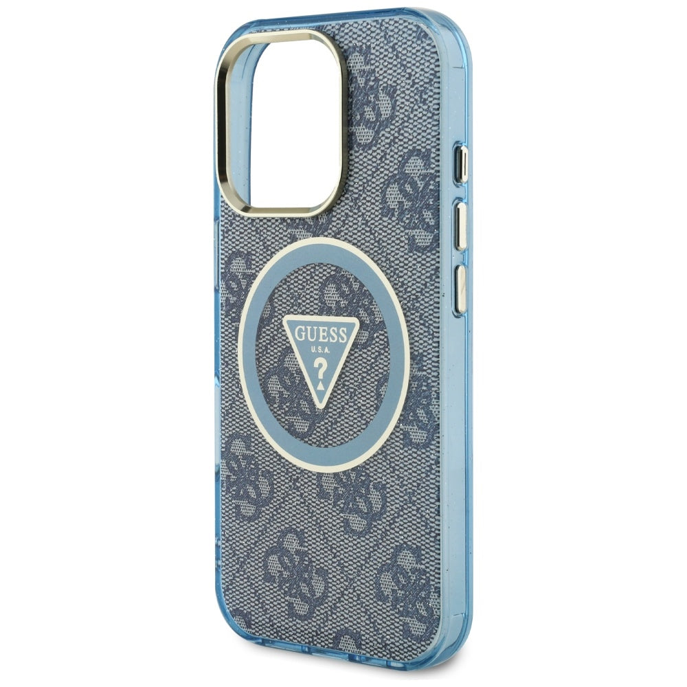MagSafe hoesje voor Apple iPhone 16 Pro Max, Guess, IML Glitter 4G Circle Triangle, Blauw
