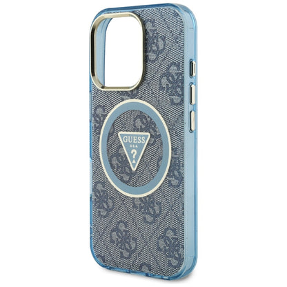 MagSafe hoesje voor Apple iPhone 16 Pro Max, Guess, IML Glitter 4G Circle Triangle, Blauw