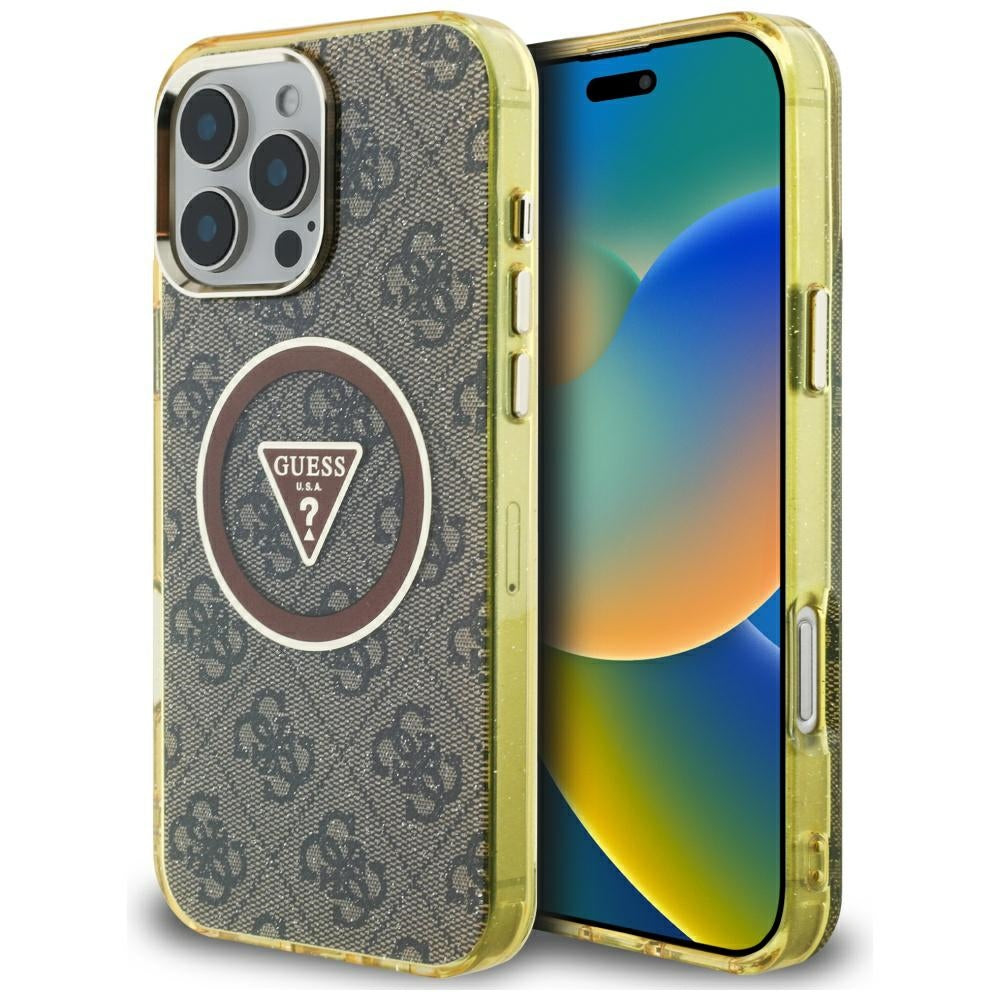 MagSafe hoesje voor Apple iPhone 16 Pro Max, Guess, IML Glitter 4G Circle Triangle, Bruin