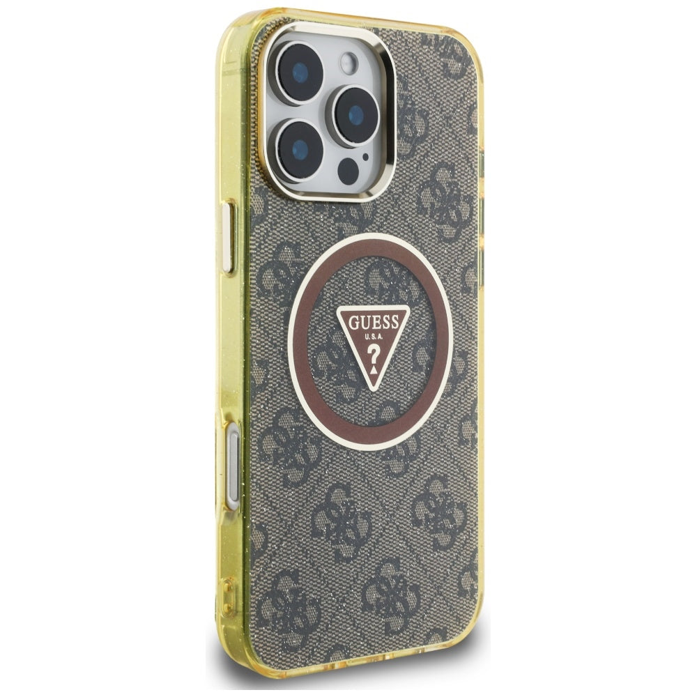 MagSafe hoesje voor Apple iPhone 16 Pro Max, Guess, IML Glitter 4G Circle Triangle, Bruin