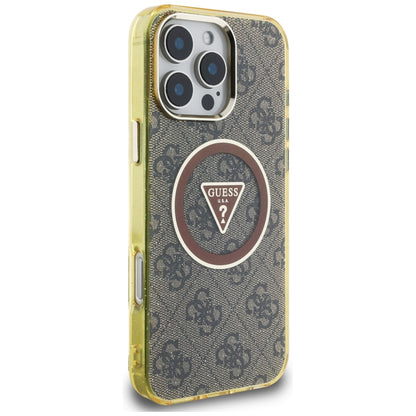 MagSafe hoesje voor Apple iPhone 16 Pro Max, Guess, IML Glitter 4G Circle Triangle, Bruin
