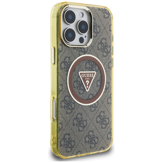 MagSafe hoesje voor Apple iPhone 16 Pro Max, Guess, IML Glitter 4G Circle Triangle, Bruin
