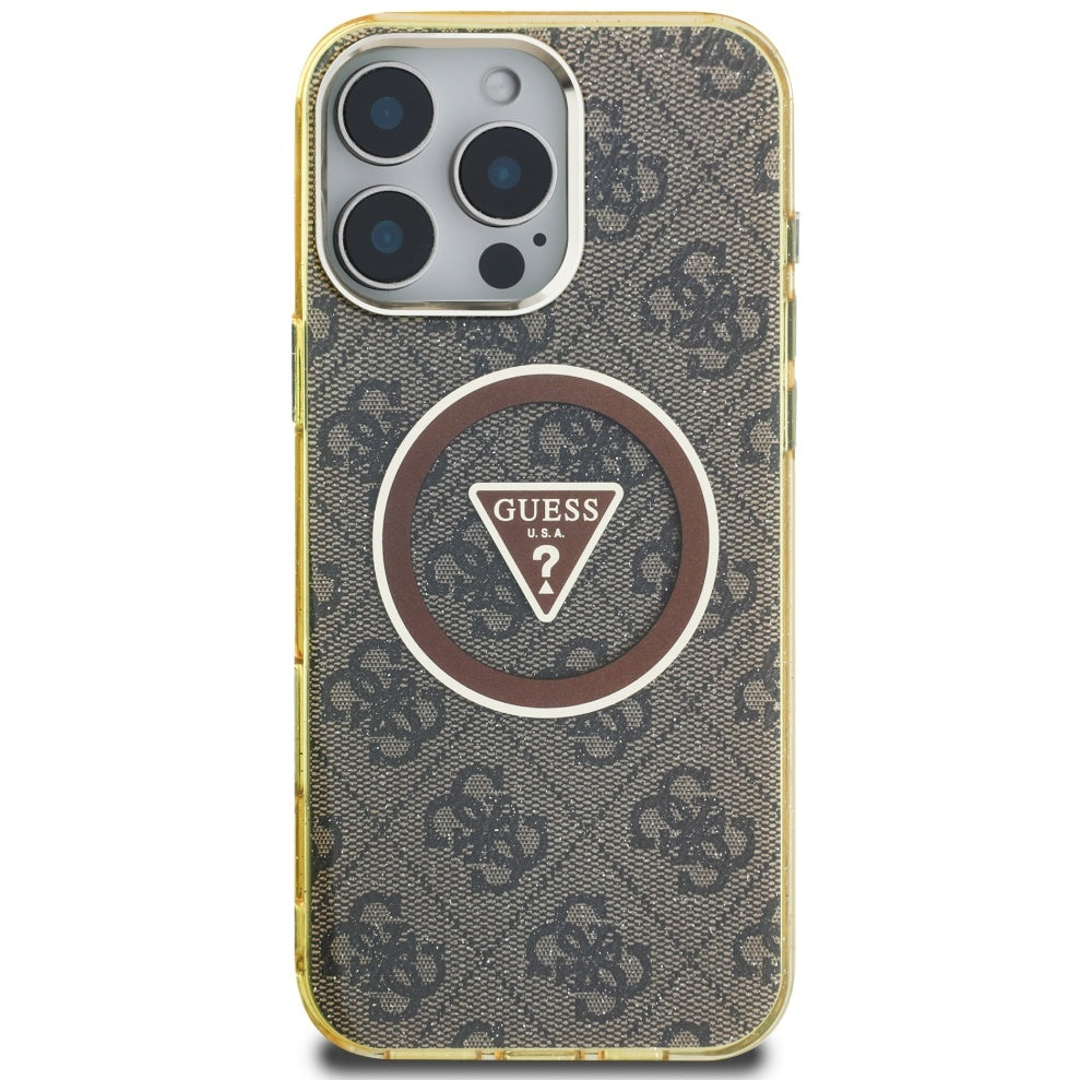 MagSafe hoesje voor Apple iPhone 16 Pro Max, Guess, IML Glitter 4G Circle Triangle, Bruin
