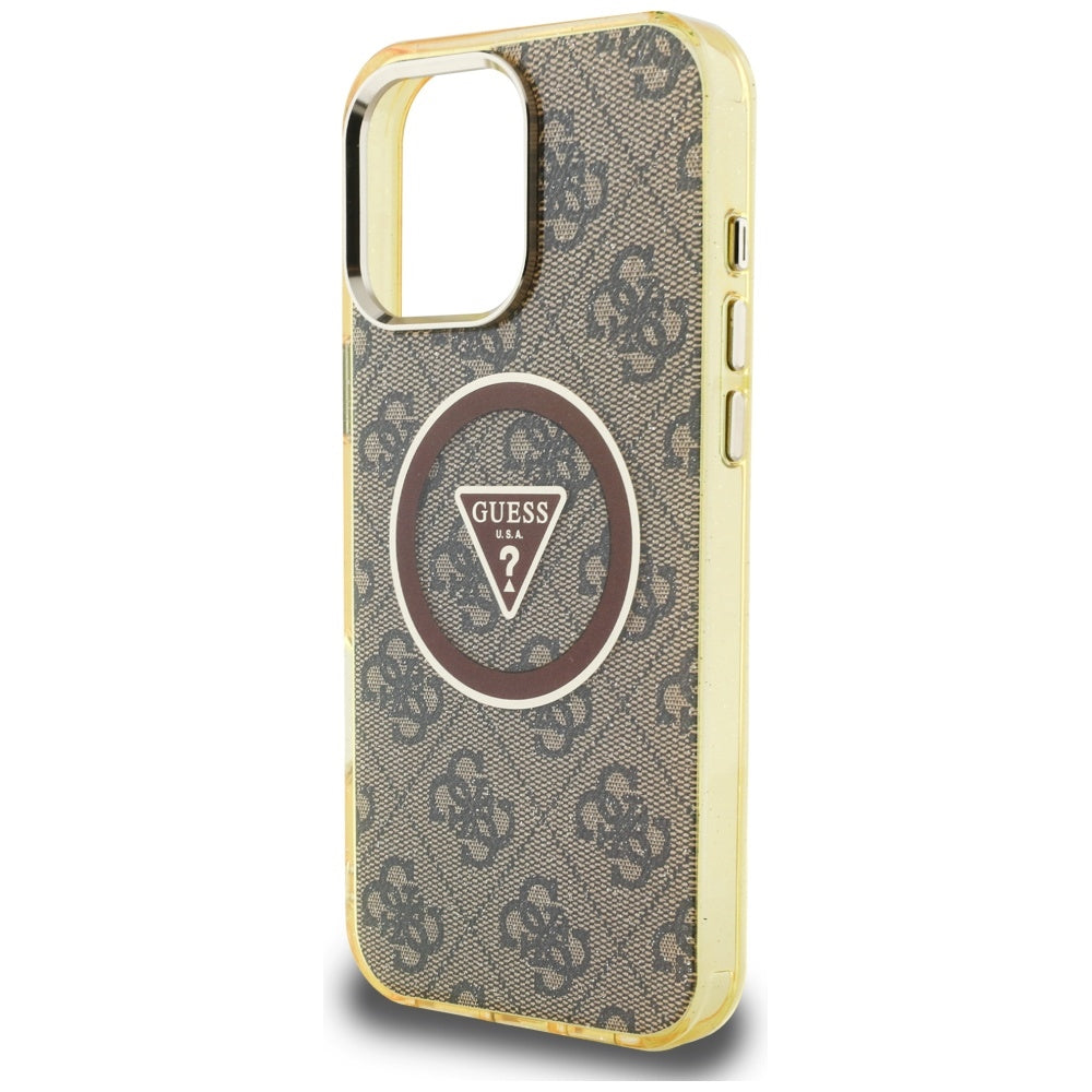 MagSafe hoesje voor Apple iPhone 16 Pro Max, Guess, IML Glitter 4G Circle Triangle, Bruin