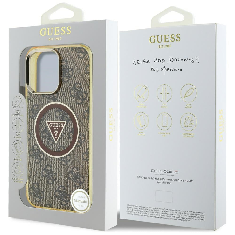 MagSafe hoesje voor Apple iPhone 16 Pro Max, Guess, IML Glitter 4G Circle Triangle, Bruin