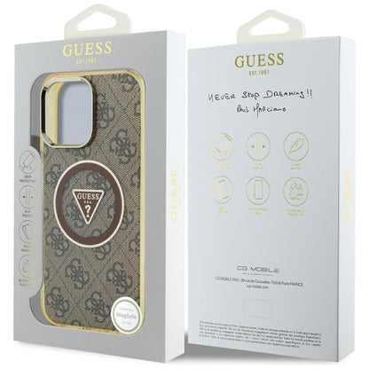 MagSafe hoesje voor Apple iPhone 16 Pro Max, Guess, IML Glitter 4G Circle Triangle, Bruin