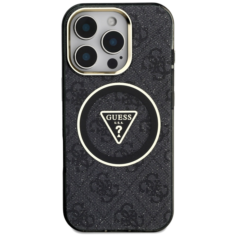 MagSafe hoesje voor Apple iPhone 16 Pro Max, Guess, IML Glitter 4G Circle Triangle, Zwart
