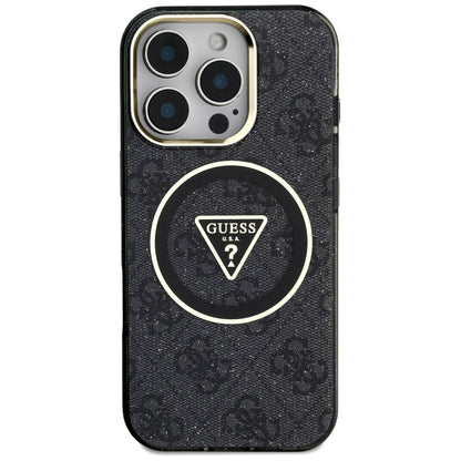 MagSafe hoesje voor Apple iPhone 16 Pro Max, Guess, IML Glitter 4G Circle Triangle, Zwart