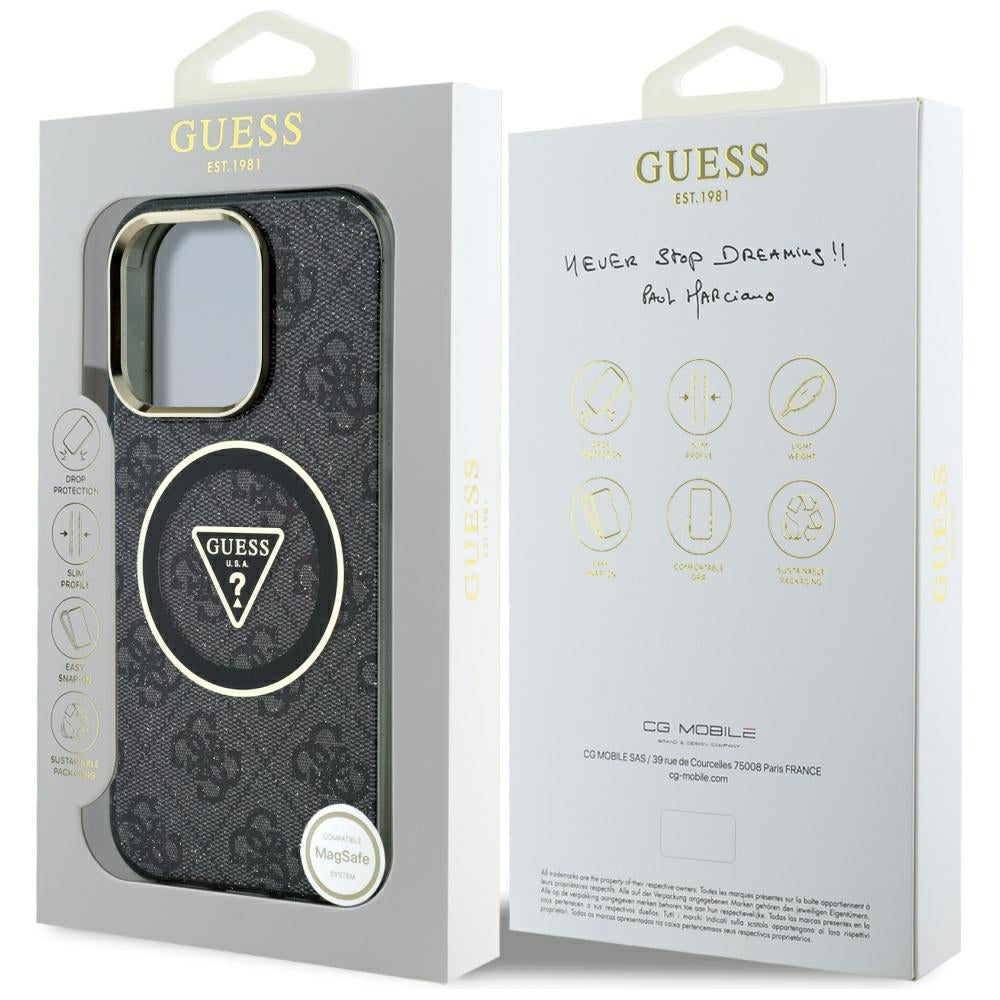 MagSafe hoesje voor Apple iPhone 16 Pro Max, Guess, IML Glitter 4G Circle Triangle, Zwart
