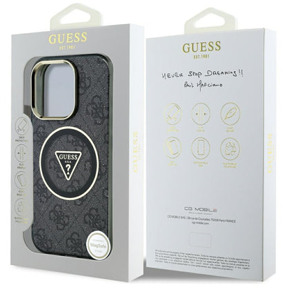 MagSafe hoesje voor Apple iPhone 16 Pro Max, Guess, IML Glitter 4G Circle Triangle, Zwart