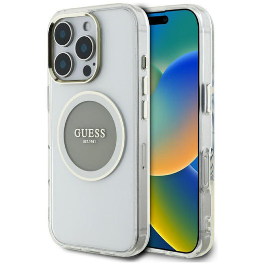 MagSafe hoesje voor Apple iPhone 16 Pro Max, Guess, IML Metal Colored Circle, Gri