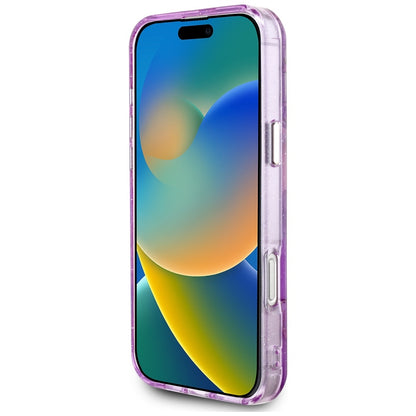 MagSafe hoesje voor Apple iPhone 16 Pro Max, Guess, IML Metal Glitter Flowers Triangle, Paars