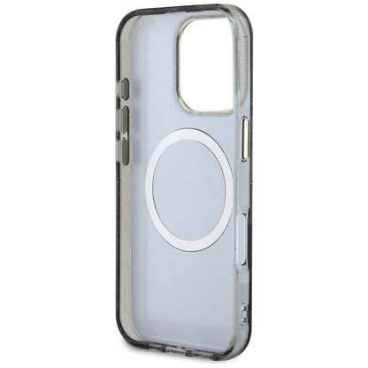 MagSafe Case for Apple iPhone 16 Pro Max, Guess, IML Metal Glitter Flowers Triangle, Black