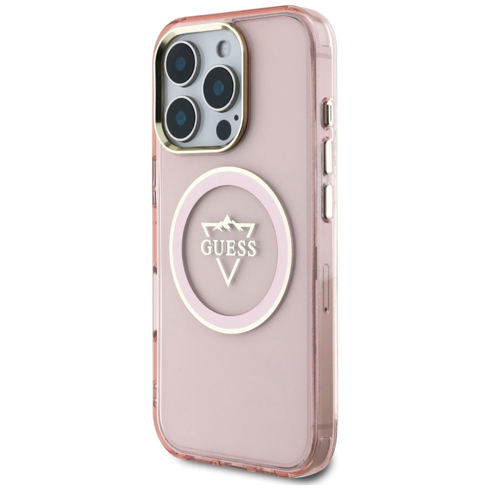 MagSafe hoesje voor Apple iPhone 16 Pro Max, Guess, IML Metal Mountain Logo, Roze