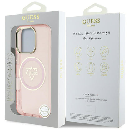 MagSafe hoesje voor Apple iPhone 16 Pro Max, Guess, IML Metal Mountain Logo, Roze