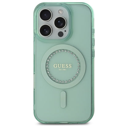 MagSafe Case for Apple iPhone 16 Pro Max, Guess, IML Rhinestone, Green