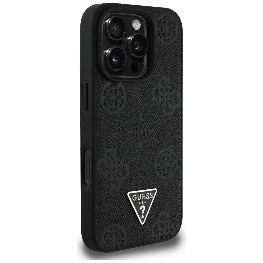 MagSafe hoesje voor Apple iPhone 16 Pro Max, Guess, Peony Grained Hot Stamp Triangle, Zwart