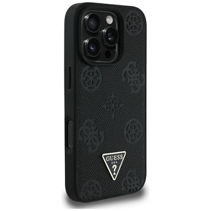 MagSafe hoesje voor Apple iPhone 16 Pro Max, Guess, Peony Grained Hot Stamp Triangle, Zwart