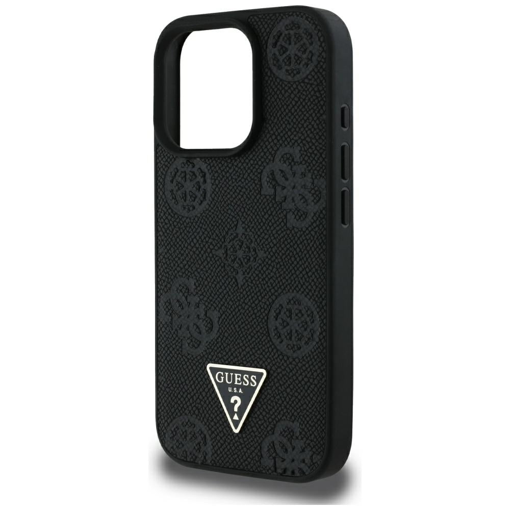 MagSafe hoesje voor Apple iPhone 16 Pro Max, Guess, Peony Grained Hot Stamp Triangle, Zwart