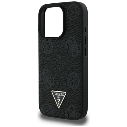 MagSafe hoesje voor Apple iPhone 16 Pro Max, Guess, Peony Grained Hot Stamp Triangle, Zwart