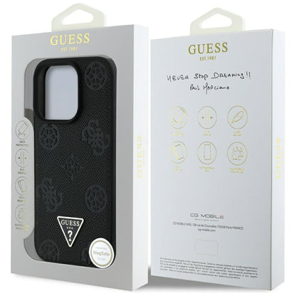 MagSafe hoesje voor Apple iPhone 16 Pro Max, Guess, Peony Grained Hot Stamp Triangle, Zwart