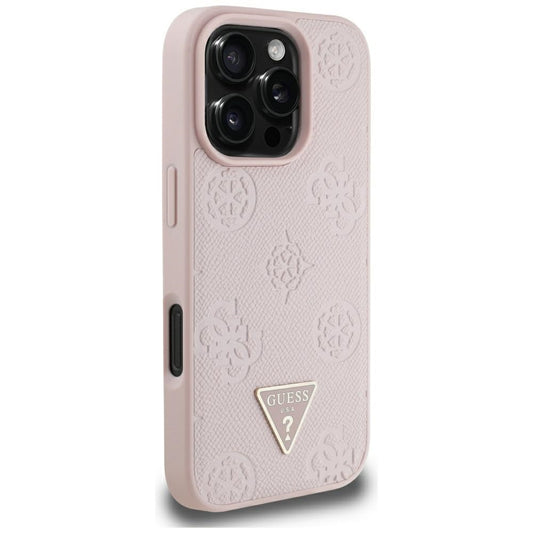 MagSafe hoesje voor Apple iPhone 16 Pro Max, Guess, Peony Grained Hot Stamp Triangle, Roze