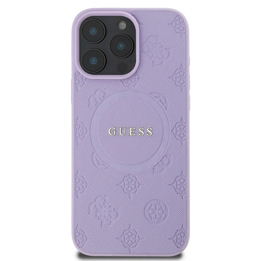 MagSafe hoesje voor Apple iPhone 16 Pro Max, Guess, Saffiano Peony Classic Logo, Paars