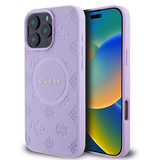MagSafe hoesje voor Apple iPhone 16 Pro Max, Guess, Saffiano Peony Classic Logo, Paars