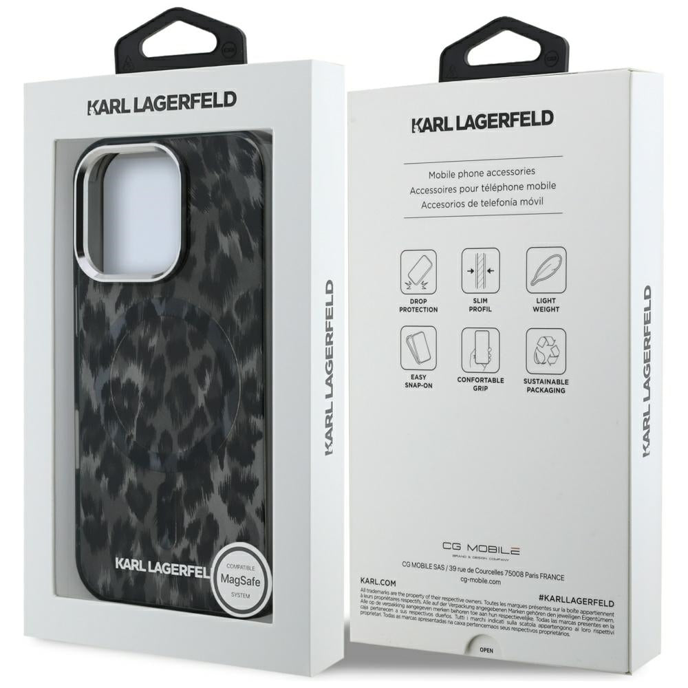 MagSafe hoes voor Apple iPhone 16 Pro Max, Karl Lagerfeld, IML Leopard Pattern, Zwart