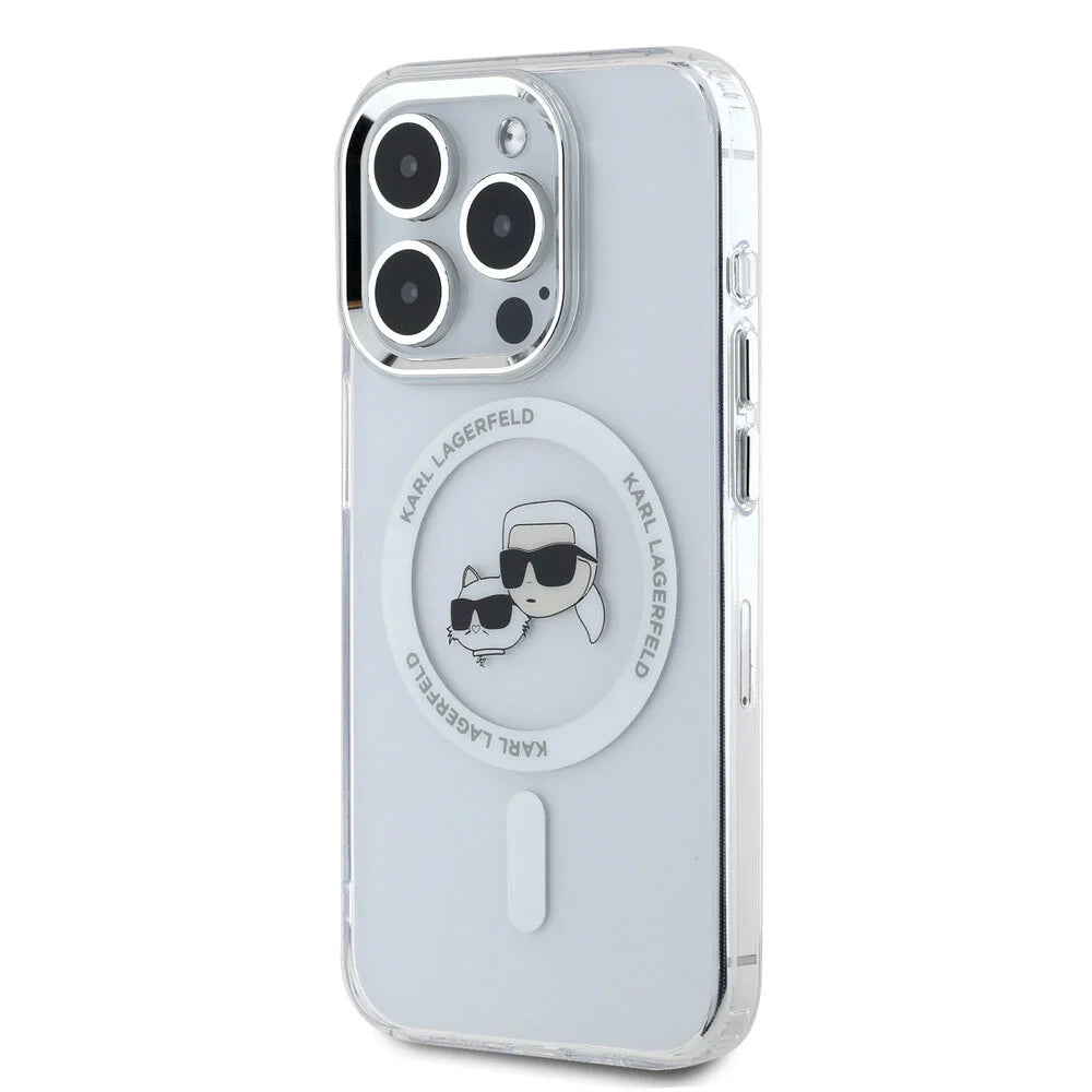 MagSafe hoesje voor Apple iPhone 16 Pro Max, Karl Lagerfeld, IML Metal Karl & Choupette's Heads, Wit