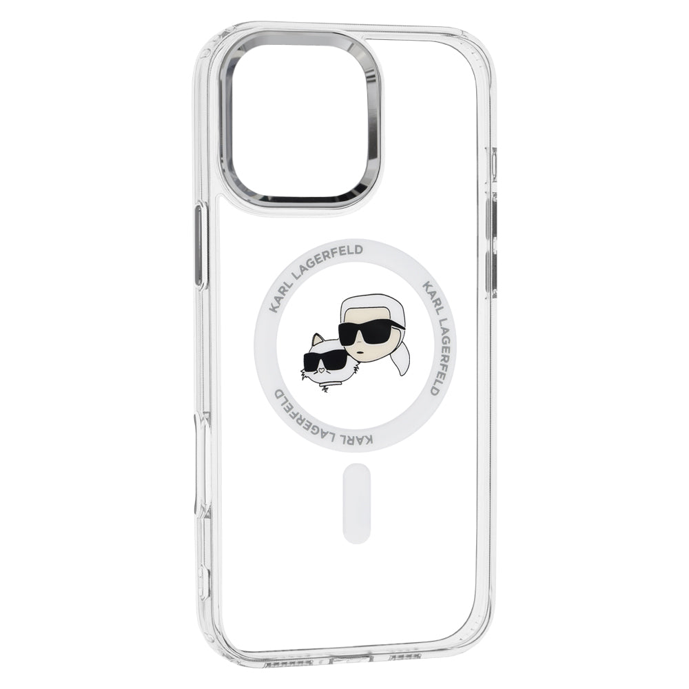 MagSafe hoesje voor Apple iPhone 16 Pro Max, Karl Lagerfeld, IML Metal Karl & Choupette's Heads, Wit