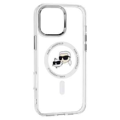 MagSafe hoesje voor Apple iPhone 16 Pro Max, Karl Lagerfeld, IML Metal Karl & Choupette's Heads, Wit