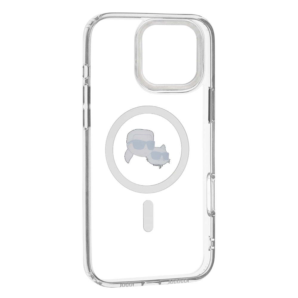 MagSafe hoesje voor Apple iPhone 16 Pro Max, Karl Lagerfeld, IML Metal Karl & Choupette's Heads, Wit