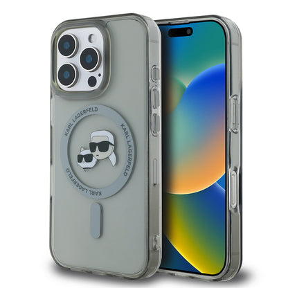 MagSafe hoesje voor Apple iPhone 16 Pro Max, Karl Lagerfeld, IML Metal Karl & Choupette's Heads, Zwart