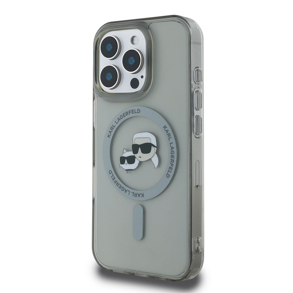 MagSafe hoesje voor Apple iPhone 16 Pro Max, Karl Lagerfeld, IML Metal Karl & Choupette's Heads, Zwart