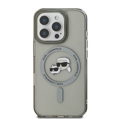 MagSafe hoesje voor Apple iPhone 16 Pro Max, Karl Lagerfeld, IML Metal Karl & Choupette's Heads, Zwart