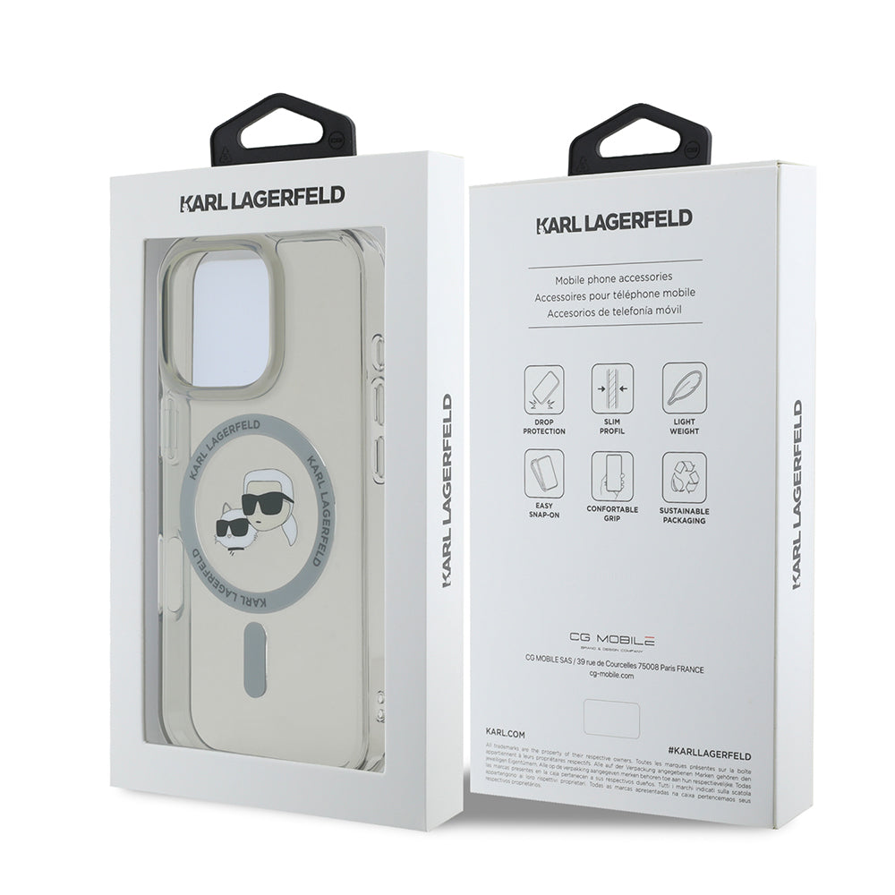 MagSafe hoesje voor Apple iPhone 16 Pro Max, Karl Lagerfeld, IML Metal Karl & Choupette's Heads, Zwart