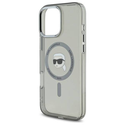 MagSafe hoesje voor Apple iPhone 16 Pro Max, Karl Lagerfeld, IML Metal Karl's Head, Zwart