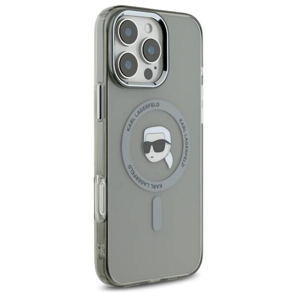 MagSafe hoesje voor Apple iPhone 16 Pro Max, Karl Lagerfeld, IML Metal Karl's Head, Zwart