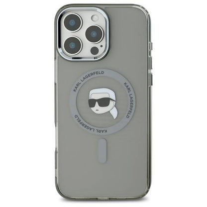 MagSafe hoesje voor Apple iPhone 16 Pro Max, Karl Lagerfeld, IML Metal Karl's Head, Zwart