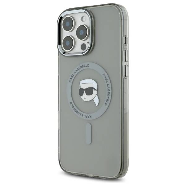 MagSafe hoesje voor Apple iPhone 16 Pro Max, Karl Lagerfeld, IML Metal Karl's Head, Zwart