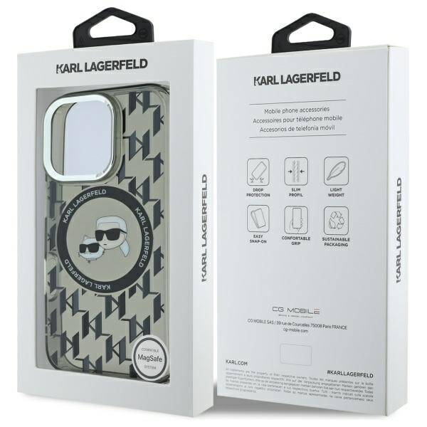 MagSafe hoesje voor Apple iPhone 16 Pro Max, Karl Lagerfeld, IML Monogram Karl & Choupette's Heads, Zwart