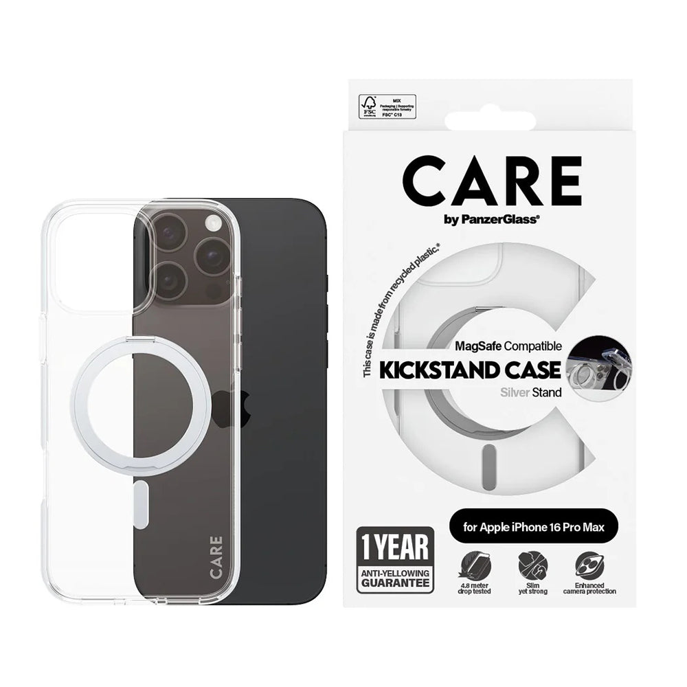 MagSafe hoesje voor Apple iPhone 16 Pro Max, PanzerGlass, met Kickstand, Transparant Zilver