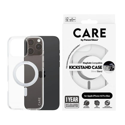 MagSafe hoesje voor Apple iPhone 16 Pro Max, PanzerGlass, met Kickstand, Transparant Zilver