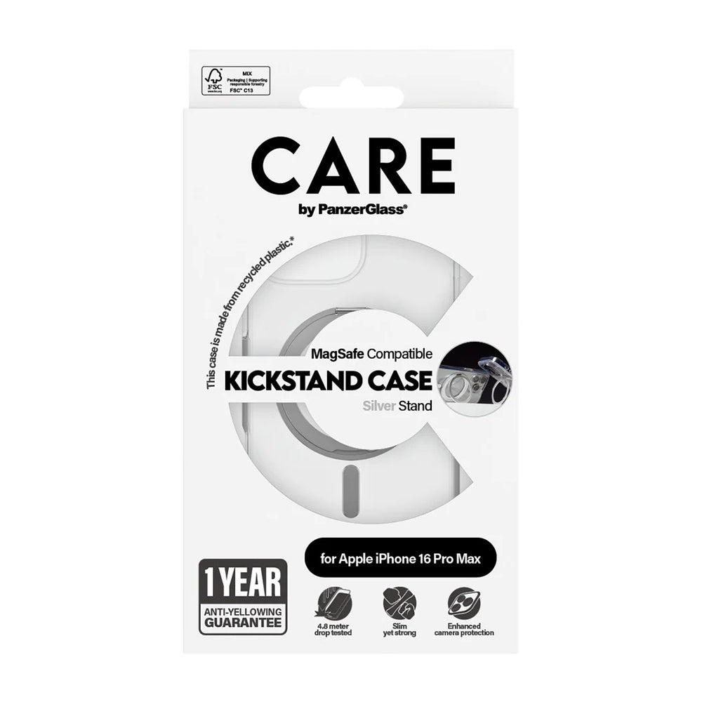 MagSafe hoesje voor Apple iPhone 16 Pro Max, PanzerGlass, met Kickstand, Transparant Zilver