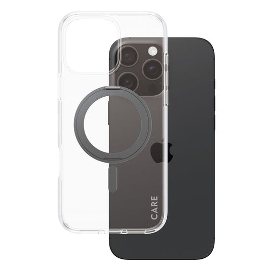 MagSafe hoesje voor Apple iPhone 16 Pro Max, PanzerGlass, Care Feature Kickstand, Transparant Zwart