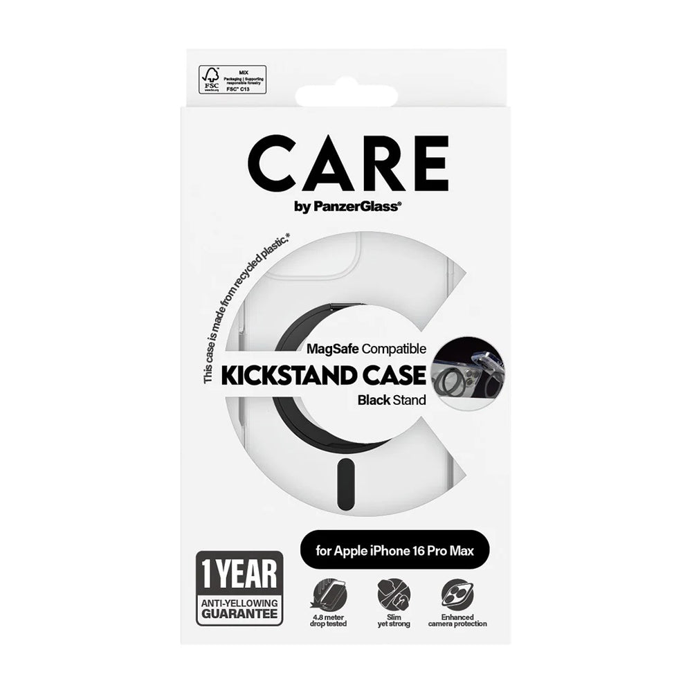 MagSafe hoesje voor Apple iPhone 16 Pro Max, PanzerGlass, Care Feature Kickstand, Transparant Zwart