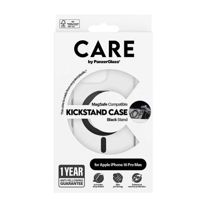 MagSafe hoesje voor Apple iPhone 16 Pro Max, PanzerGlass, Care Feature Kickstand, Transparant Zwart