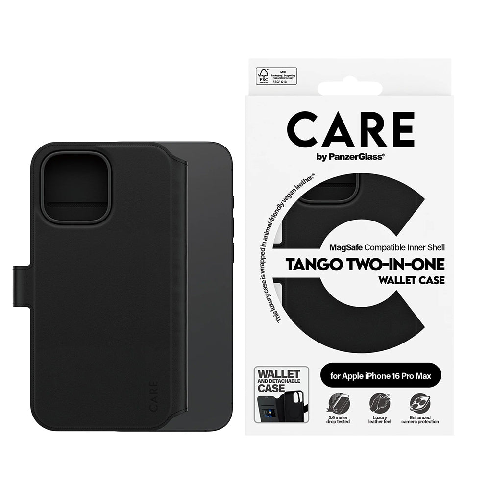 MagSafe hoes voor Apple iPhone 16 Pro Max, PanzerGlass, Care Feature Tango Two-in-One, Zwart